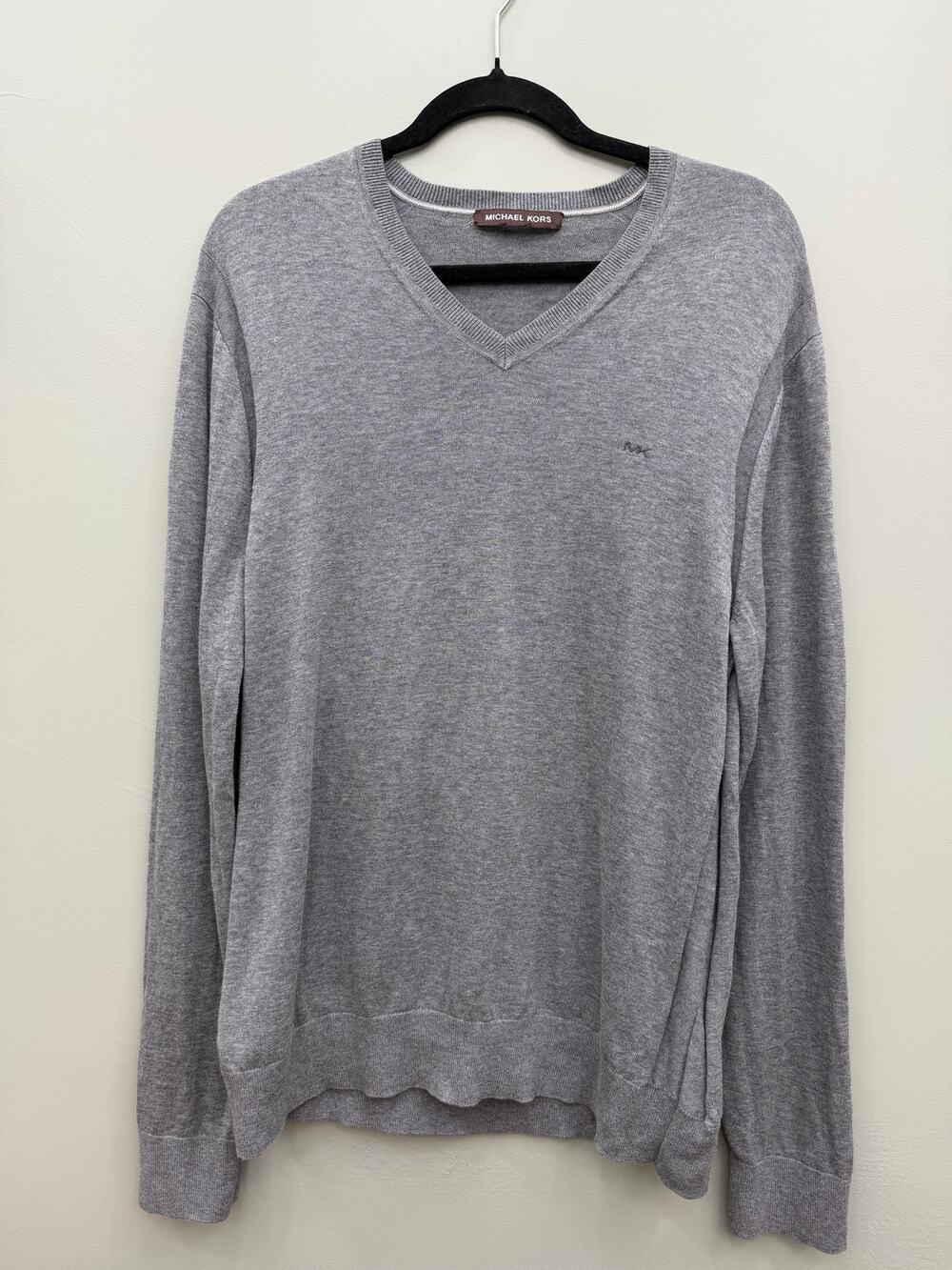 Michael Kors Men's Gray V Neck Sweater 100% Cotton Lightweight Knit Pullover XL